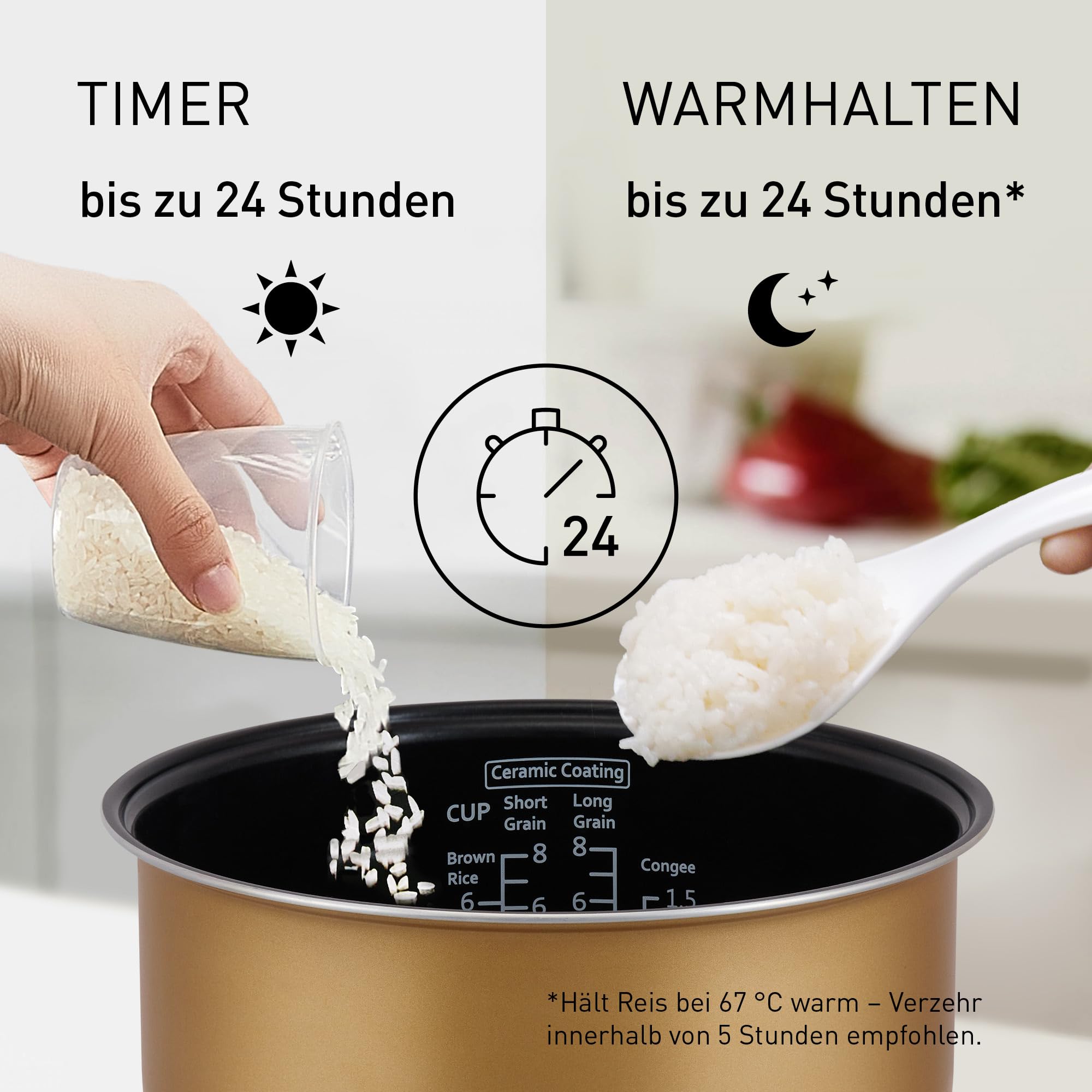 Panasonic SR-DA152WXE Automatischer Reiskocher mit Dampfgarer, 1,5 Liter (8 Tassen), Fuzzy-Logik, Wasserverhältnisanzeige, BPA-frei, Warmhalten, Startverzögerung, spülmaschinengeeignete Teile, weiß