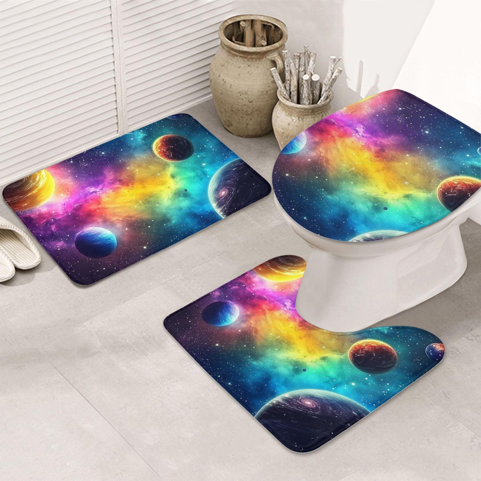 Juego de 3 alfombras de baño para evitar resbalones con alfombrilla espacial lavable