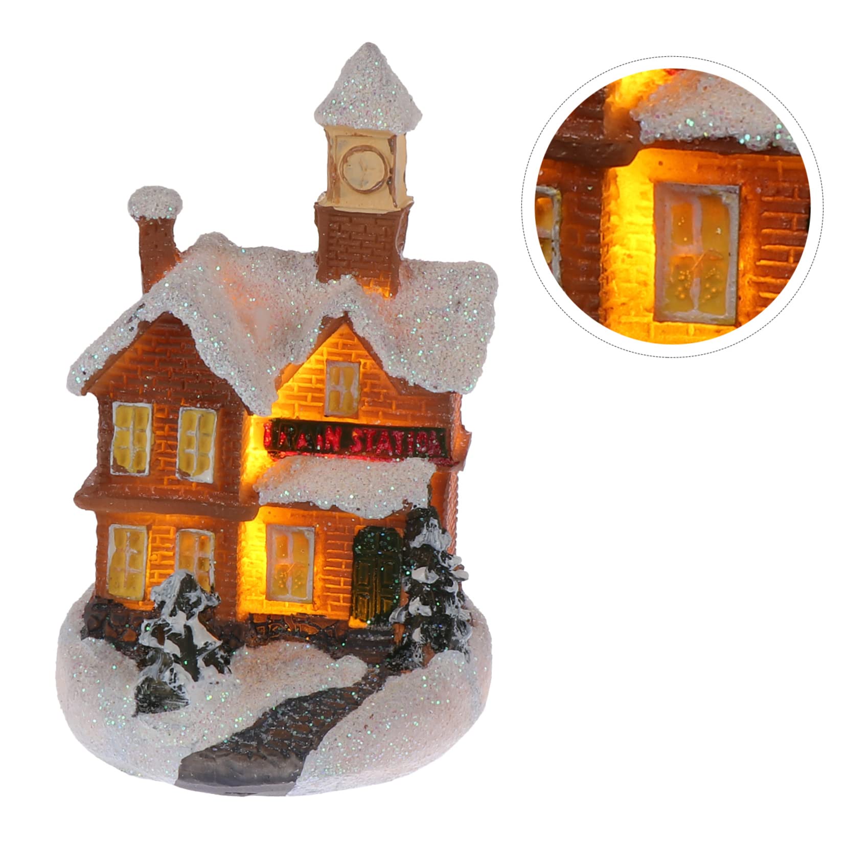 IMIKEYA 7 STK Hausschmuck Tischpuppenhaus Esstisch Weihnachtsdeko Für Den Tisch Minihaus Schmücken Dorfhüttenverzierung Beleuchtetes Weihnachtshaus Beleuchtete Hausfigur Harz
