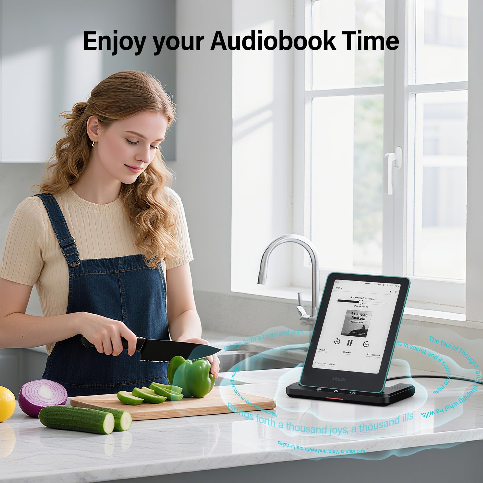 Dock di ricarica wireless con altoparlante per audiolibro, caricabatterie wireless compatibile con Kindle Paperwhite Signature Editions (versioni 2022 e 2024) e Kindle Colorsoft Signature Edition