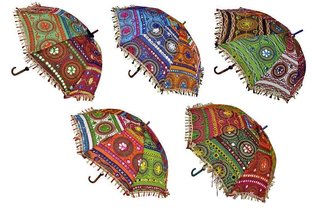 SM CreationsEmbroidery Work Decorative Wedding Umbrella Set Of 5pc. Useful for Party Decoration, Home Decor, Pre Wedding, Garba, Mehndi, Haldi, Photoshoot.