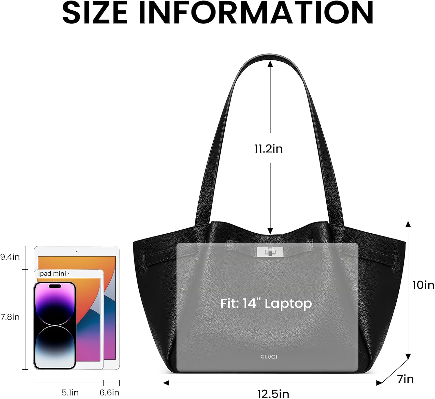 CLUCI Large Tote Bag for Women, RFID Blocking Work Bag, Vegan Leather Laptop Handbag, Waterproof Travel Purses