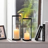 Vista 2 de Sziqiqi Hurricane Candle Holder for Pillar: Black Modern Candle Holders for Table Centerpiece - Geometric Candle Stand Set of 2 with Glass for