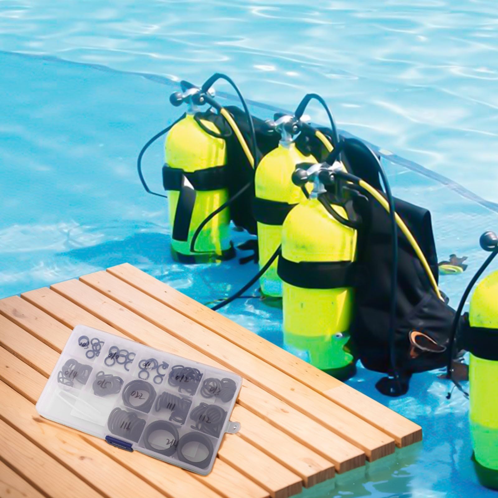 170 juntas de goma para reguladores de manguera de buceo, kit completo para reparación de válvulas de tanque, caja de almacenamiento compacta