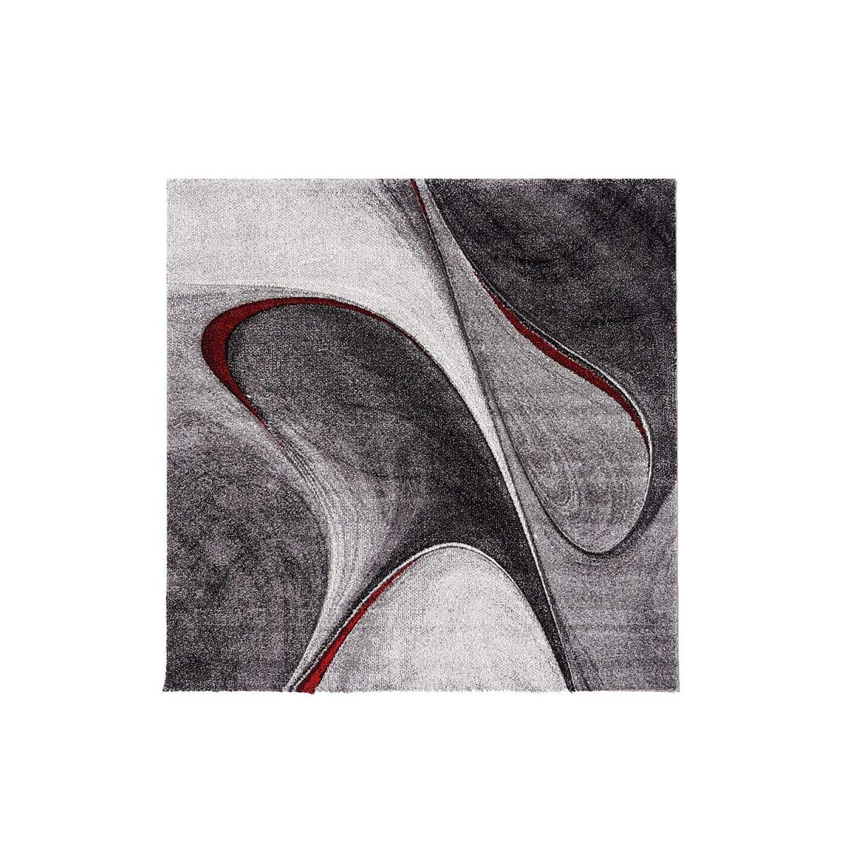 Tapis rouge salon 140x140 motif graphique carré design moderne 1938 pour maison