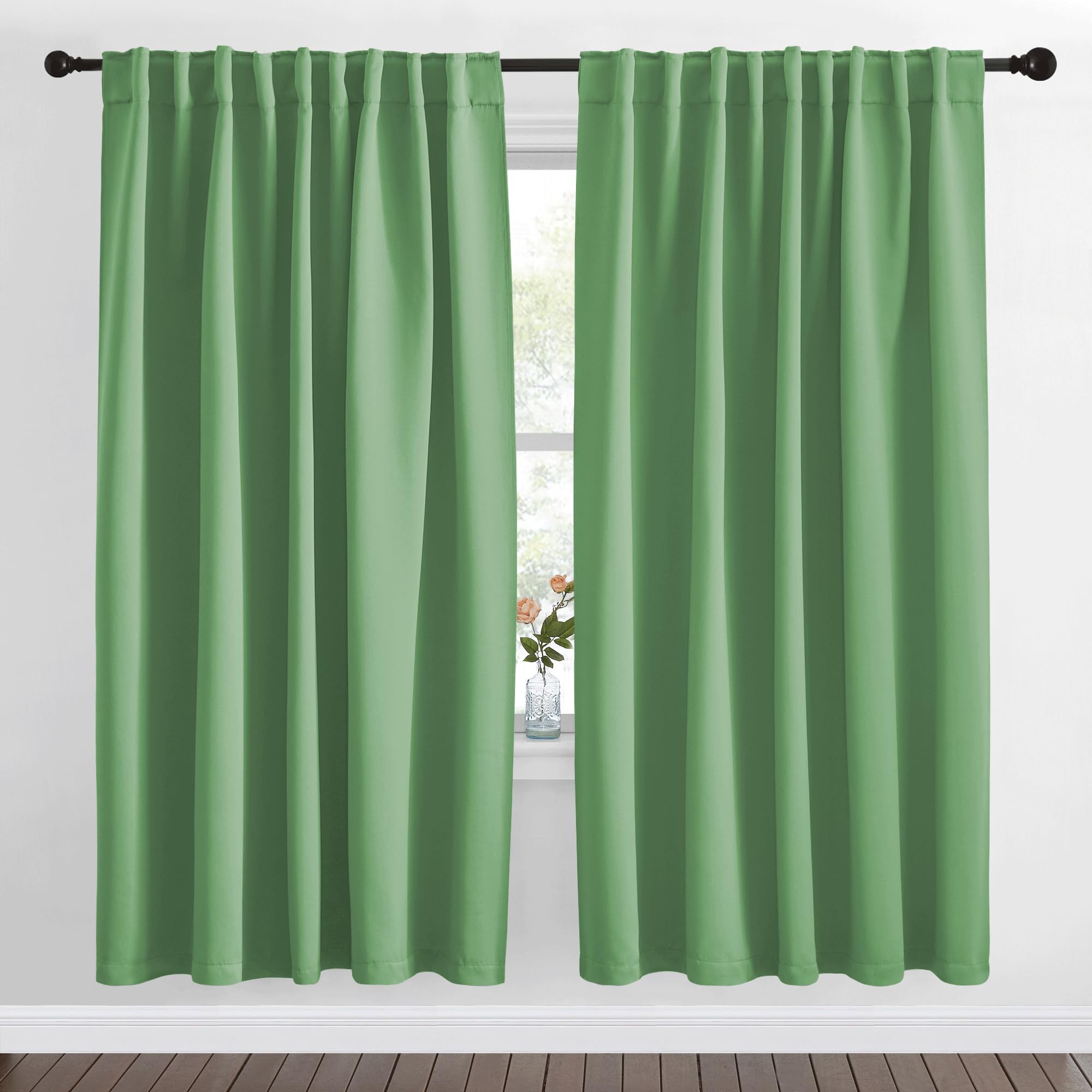 NICETOWN Blackout Curtain Panels Window Draperies - (Forest Green Color) 70x72 inch, 2 Pieces, Insulating Room Darkening Blackout Drapes for Bedroom