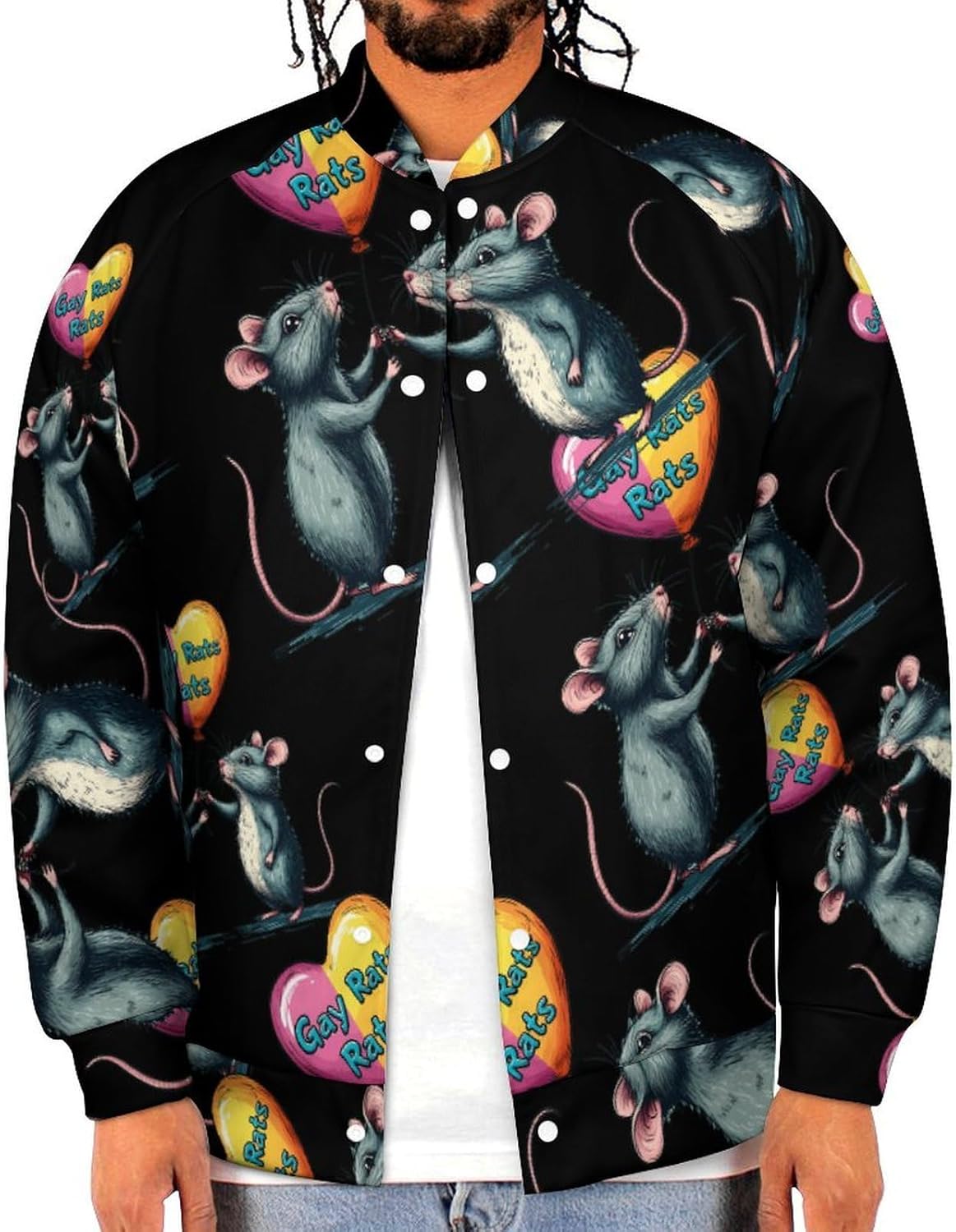 Gay Rats Men's Baseball Jackets Lightweight Sweatshirts Sport Sweater Long Sleeve Coat with Pocket