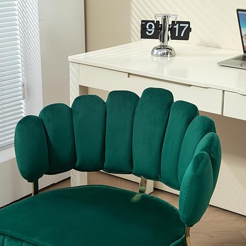 Miniatura 6 de SSLine Elegante silla de escritorio de terciopelo para niñas y mujeres, silla giratoria para computadora de oficina con ruedas, moderna silla de