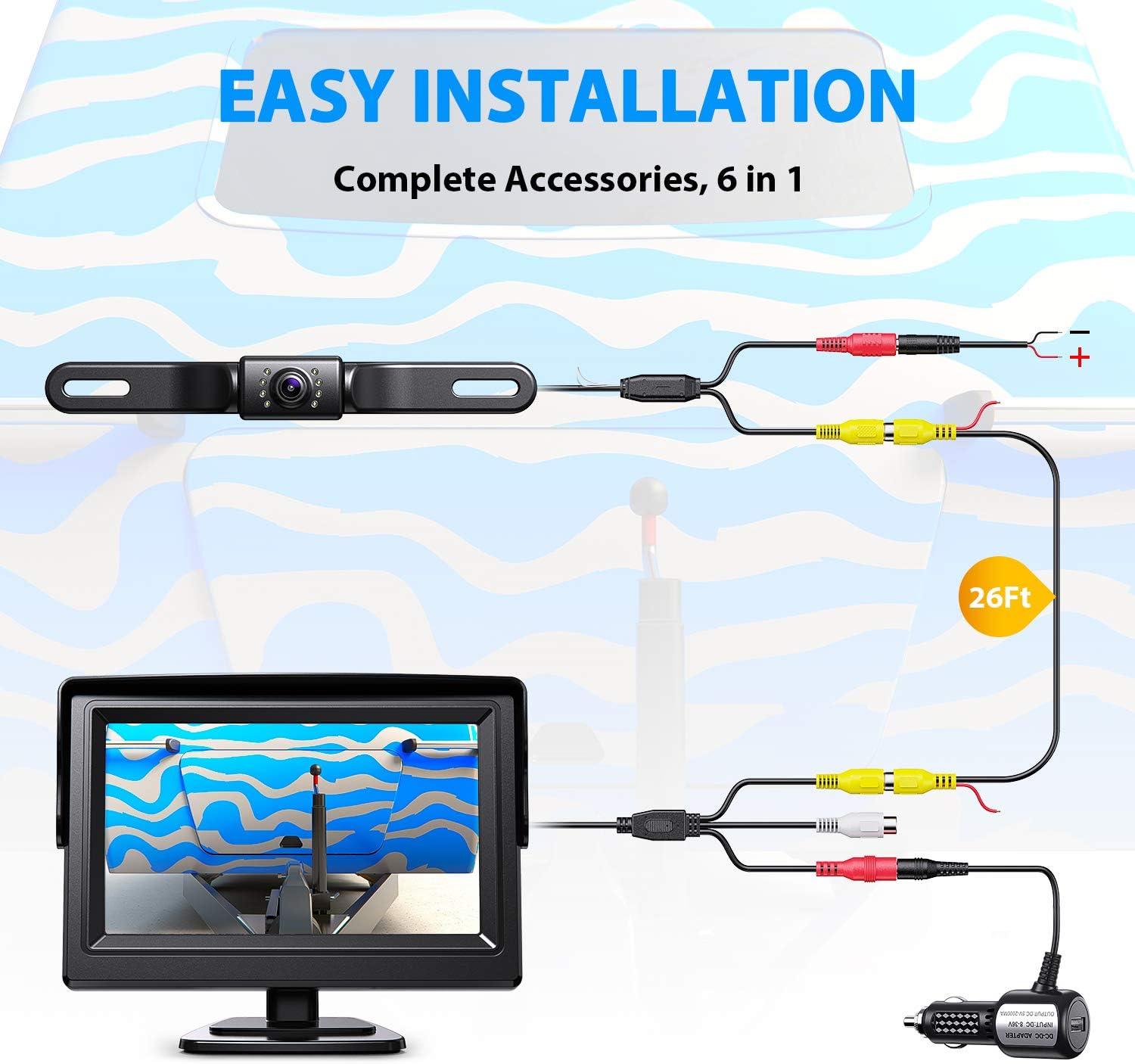 Crаzу Clеаrаnсе eRapta Backup Camera ERT01 with 4.3 inch Monitor License Plate Back Up Camera for Car Pickup Truck SUV Rear View Camera Backing Reverse Camera Crystal Clear Image IP69 Waterproof Nice Night Vision