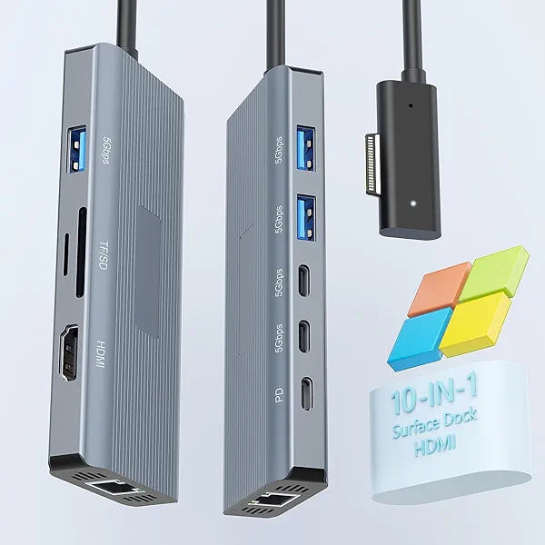 [2025 New] Microsoft Surface Docking Station- 2 Year Warranty - 10 in 1 Surface Dock with HDMI Ethernet SD/TF 5*USB PD, Docking Station for Surface Pro 11/10/9/8/X/7/6/5, Surface Laptop, Surface Book