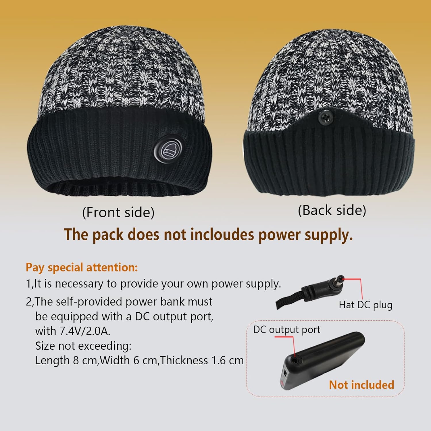Heated Beanie Hat, Electric Warm Beanie Hat Cap,3 Temp Settings, 7.4V DC3.5mm Power Plug,Battery not Included, Fits Head Circumference 52-58cm, Washable,for Outdoor Cold Day Winter (JL-M70 Grey)