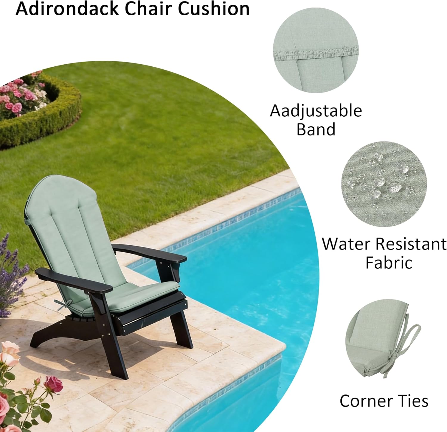 COZYVIDA 50"x20" Adirondack Chair Cushion Set of 2, Water-Resistant Fade Resistant,UV-Resistant 1000+ Hrs,High Back Outdoor Rocking Chair Cushion for Patio,Light Green