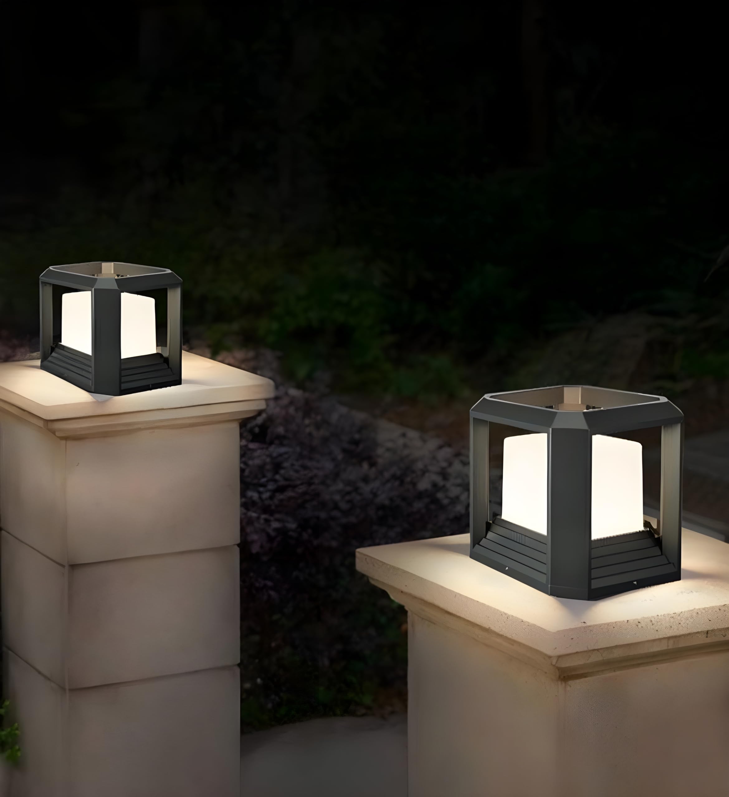 Grey Aluminium Outdoor Waterproof Cube Shape Gate Light Energy Efficient Decorative Exterior Fixture for Entry Gates, Garden Pillars, Porch, Boundaries, Driveway (with Bulb, 2, Pack)-image-34