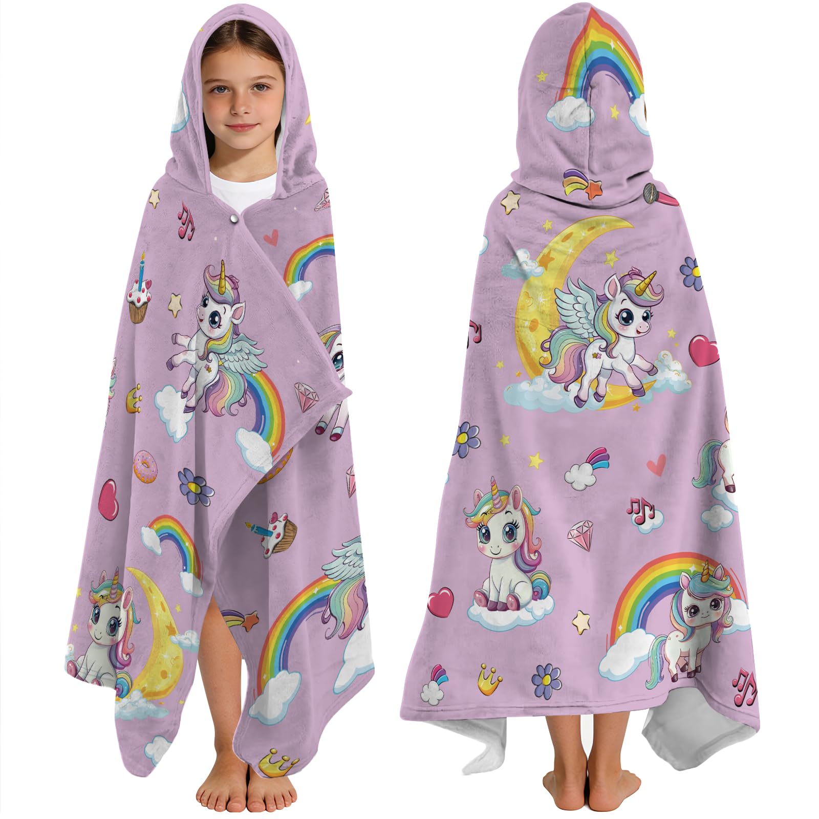 Yasrlvun Unicorn Hooded Towels for Kids 130x100cm Poncho Towels for Kids Boys Girls Teens Beach Towel for Swimming Pool Unicorn Wearable Bath Towel