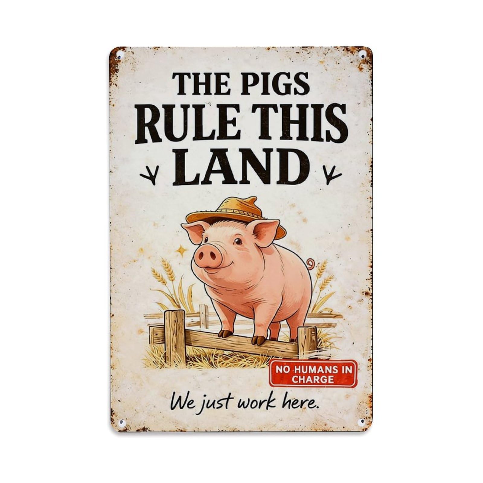 Nestemfo Vintage Pig Wearing Hat On Fence Tin Sign Metal Sign, Living Room,Bar, Home, Bedroom Wall Decor,Retro Metal Poster 8X12 Inches