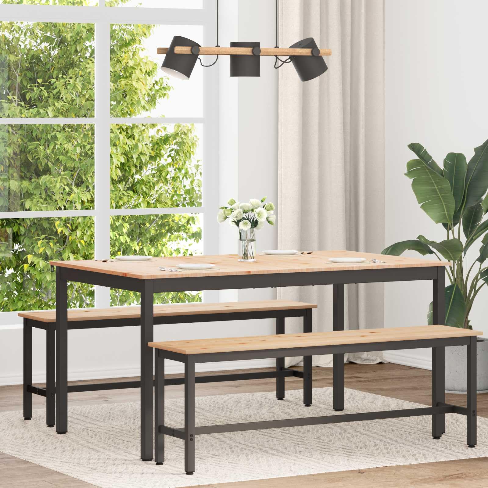 Table à manger 150 x 90 x 75 cm en pin massif et métal pour cuisine moderne