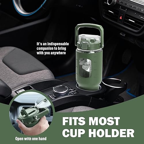 Miniatura 5 de BLUEGO Vaso de vidrio de 40 onzas con tapa y popote, botellas de agua de vidrio con asa, taza de vidrio con marcador de tiempo y funda de silicona,