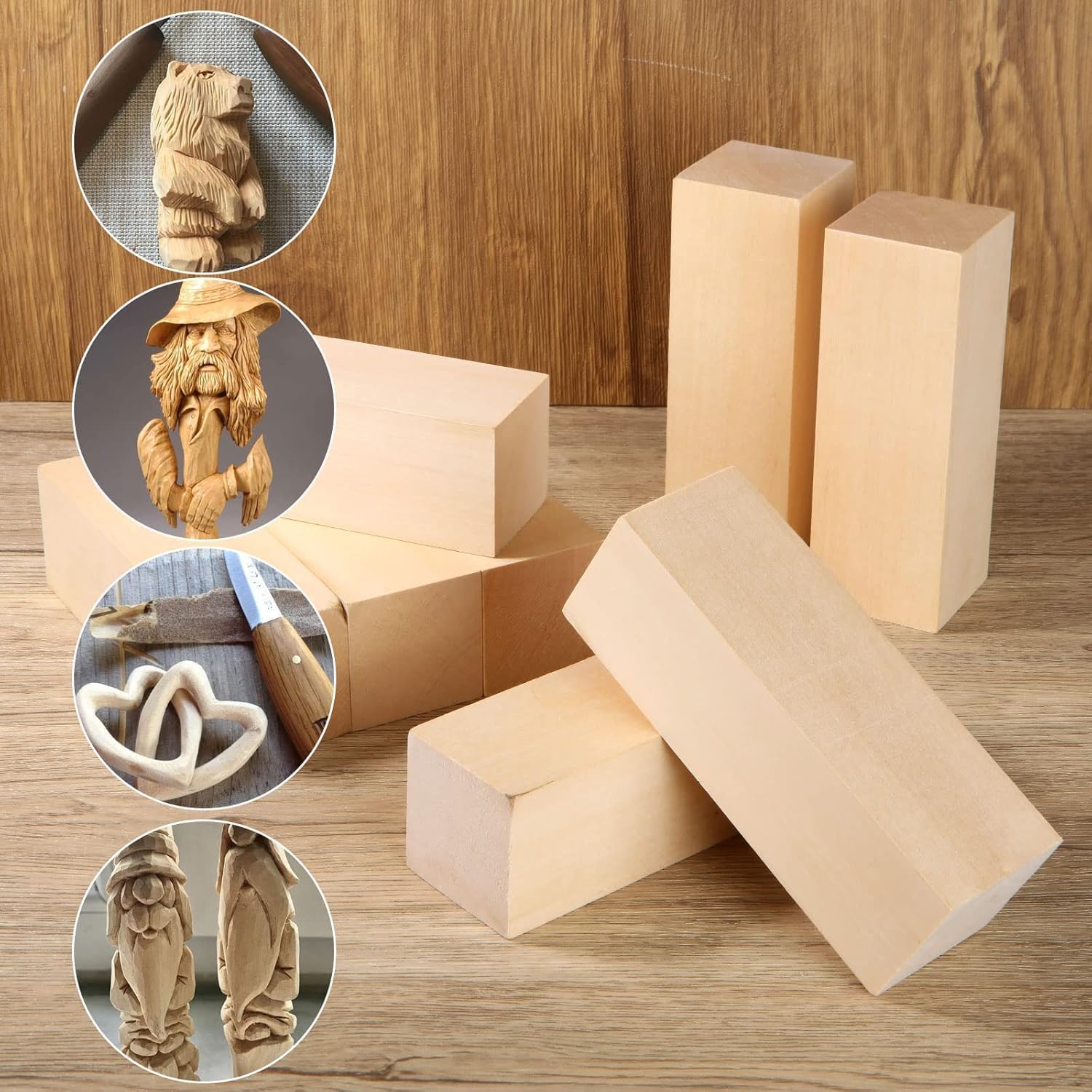 Lot De 28 Blocs De Sculpture Sur Bois – Tilleul, 20 Petits + 8 Moyens, Séchés Au Four