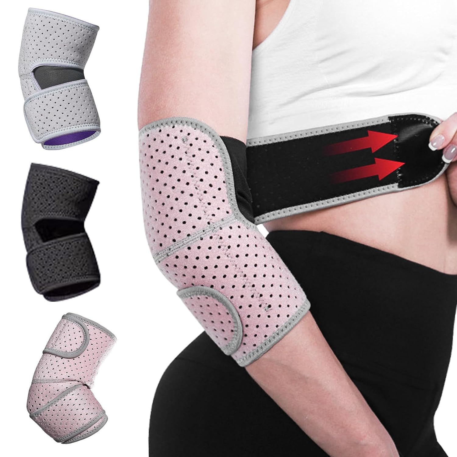 Adjustable Elbow Brace for Men and Women, Tennis Elbow Support for Tendonitis, Tennis Elbow, Golfers Elbow Pain Relief, Workout, Sports, Arthritis, Weight Lifting, Daily Use, 1 Pack (Pink)