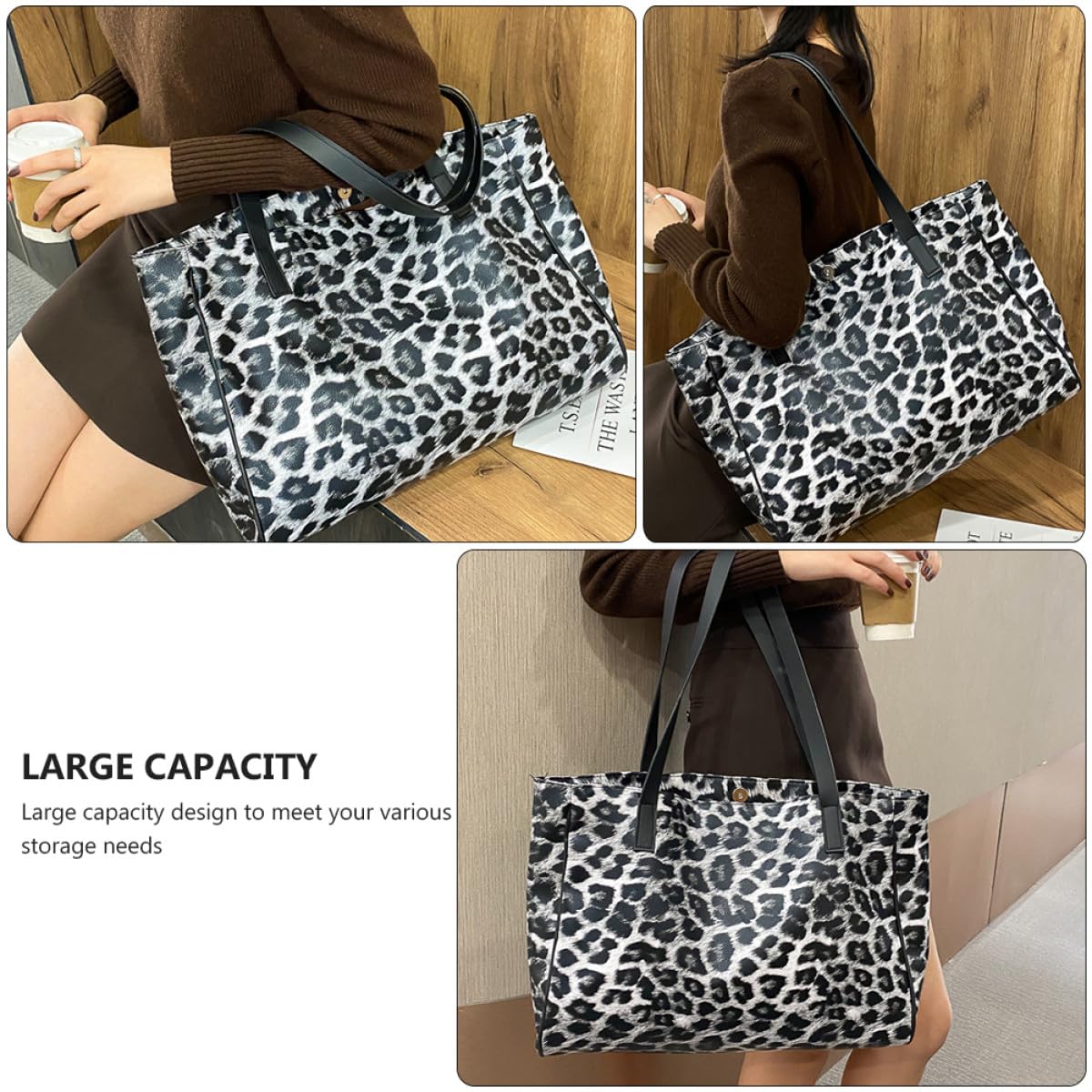 Bolso de Leopardo Gran Capacidad y Diseño Único para Mujer Hecho de Pu Reutilizable, Adecuado para Compras y Almacenamiento Diario
