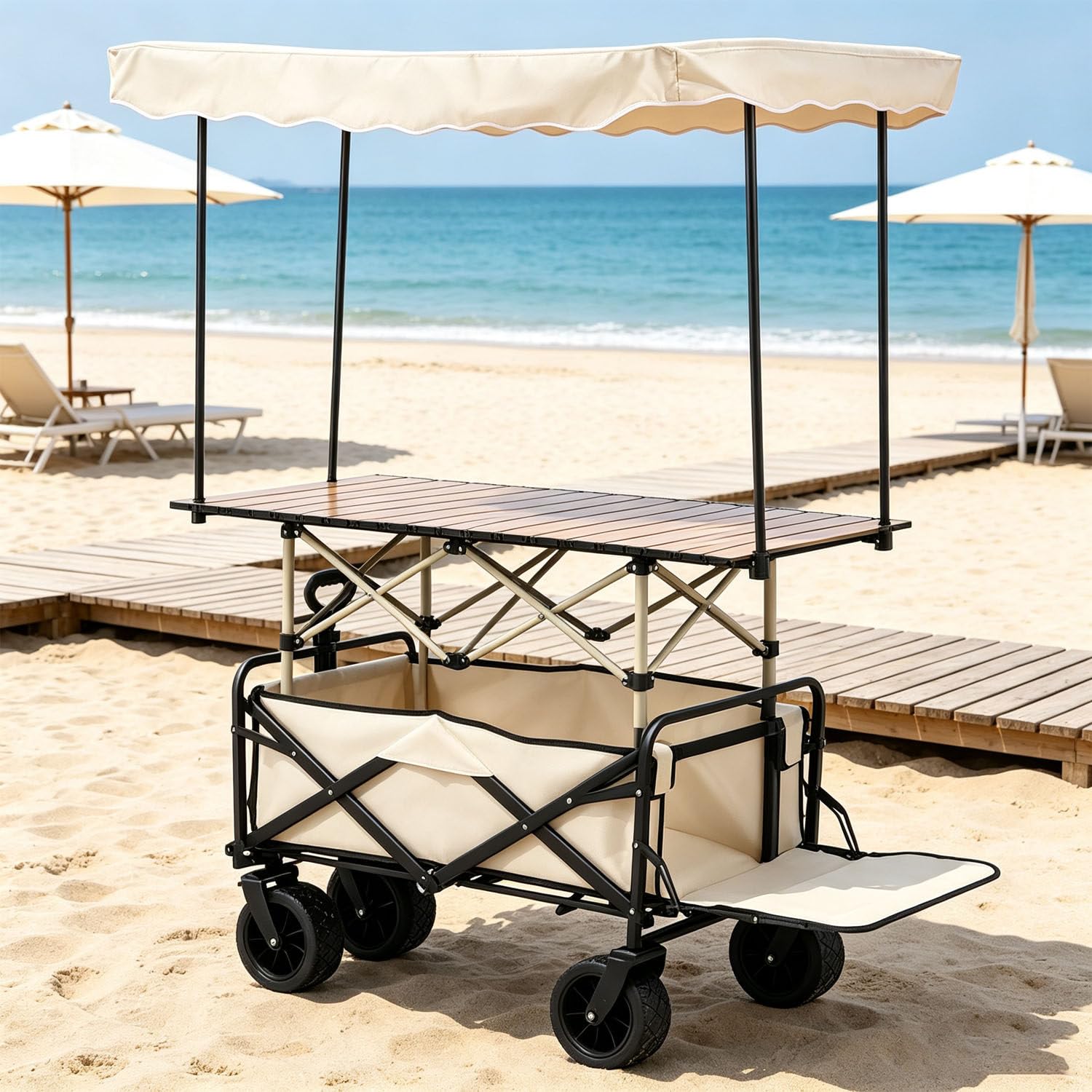 GYKOZY Outdoor Vendor cart,Collapsibles Wagon Cart with Canopy & Wheels,Mobile Food Carts for Sale,Portable Food Display Stand,for Market and Street Food (Multicolor)