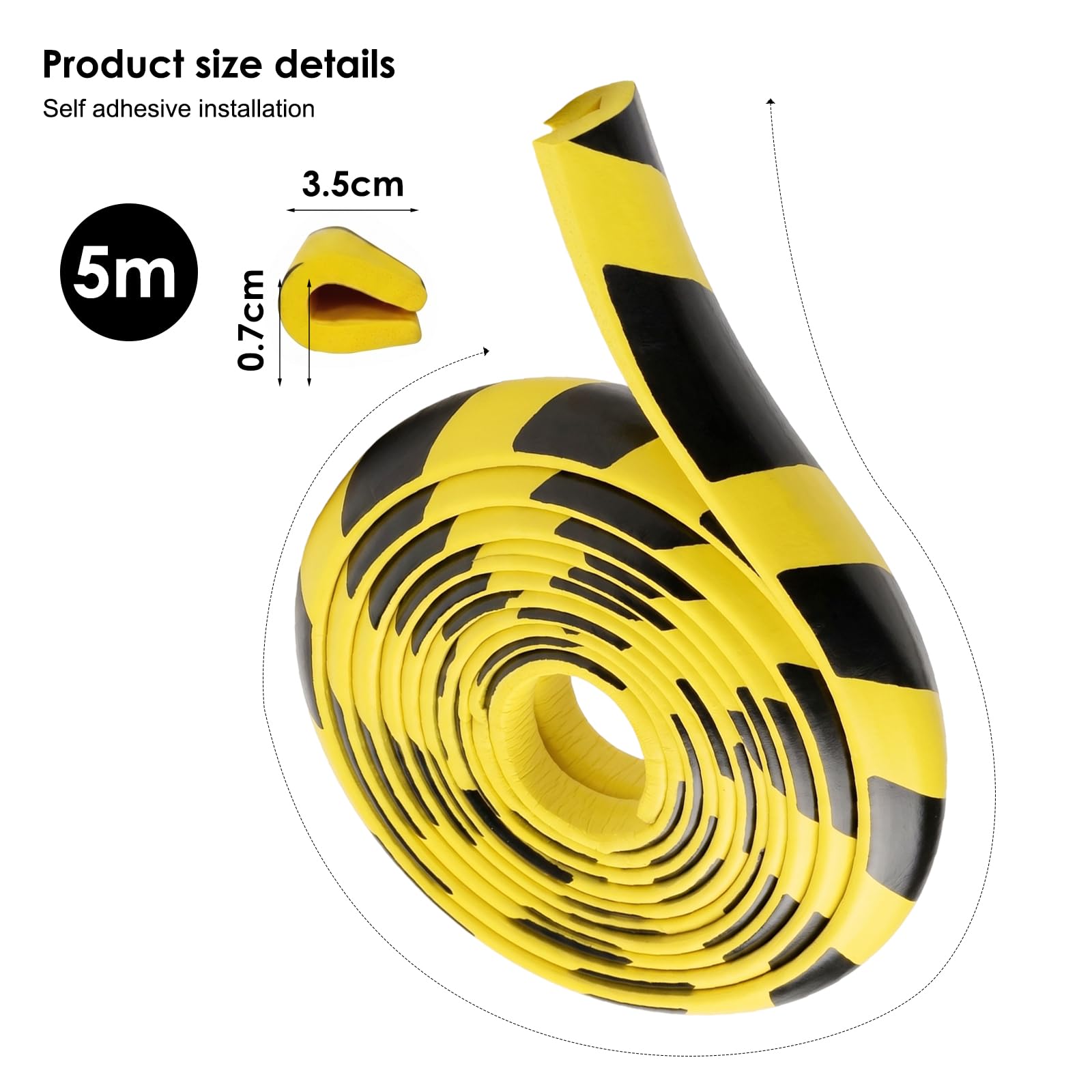 RANJIMA Protection d'angle en Mousse NBR - en Forme de L - 5 m - Noir et Jaune - Protection Contre Les Chocs - Profilé de Protection des Bords Autocollant - pour Garage, entrepôt, Mur, colonnes