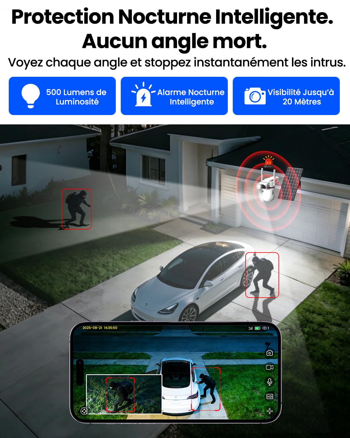 UCOCARE 24/7 AOV 4G LTE Camera Surveillance Solaire Exterieure, Double 4MP | 4G Carte SIM, Solaire 8W, Batterie 15800mAh, Détection IA, Suivi Auto 360°, Vision Nocturne Couleur, Alertes App, SD & Cloud