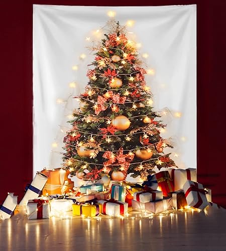 Miniatura 3 de Eimilaly Tapiz de árbol de Navidad con lazo, tapiz de franela para colgar en la pared, regalos para decoración de Navidad, cumpleaños y decoración