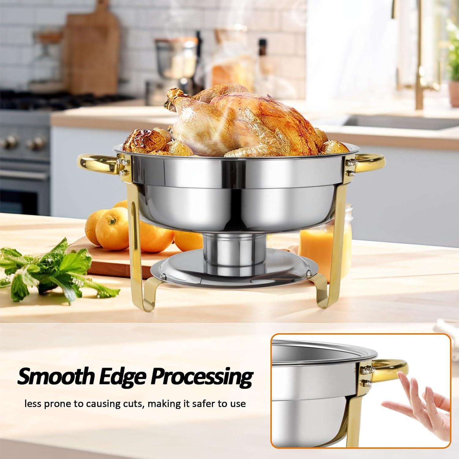 PRlJESSE 6QT Chafing Dishes for Buffet Set, Gold Round Chafing Dish Buffet Set with Glass Lid, chafers and Buffet Warmers Sets, Serving Food Warmer for Parties, Buffet (4 Pack)