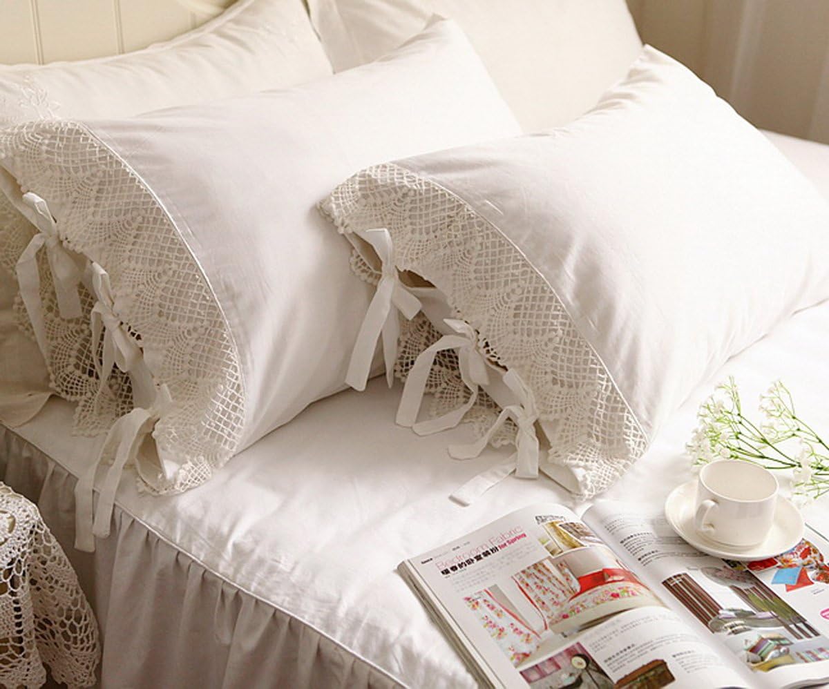 Idyllic Life White Wide Crochet Lace 100% Cotton Pillowcase - Standard 20x30 Inch Sham, Breathable & Elegant