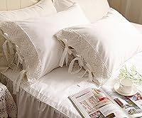 Idyllic Life White Wide Crochet Lace 100% Cotton Pillowcase - Standard 20x30 Inch Sham, Breathable & Elegant