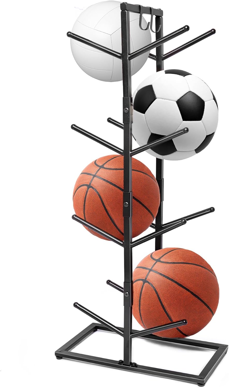 GENMOUS 8-Ball Basketball Holder - 34.5" Tall Double Side Metal Rack Display Stand for Basketball, Football, Volleyball Storage - Sports Decor for Home, Garage, Indoor, Outdoor Ball Storage