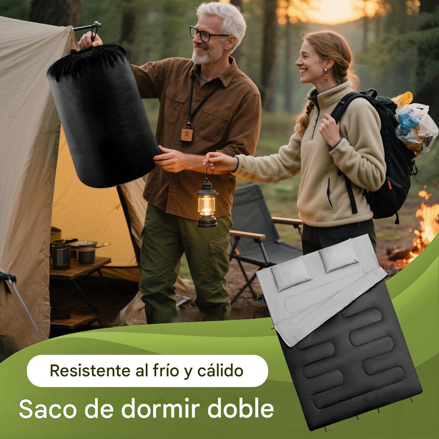 Saco De Dormir Doble para Adultos,Saco de Dormir para Camping - Equipo Ligero de Descanso para Montañismo Aire Libre y Jóvenes