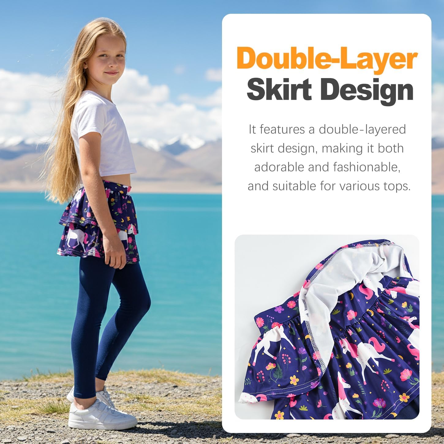 ZukoCert 2 Pack Skirt Leggings for Girls, Girls Skirts with Leggings 4-10 Year Old - Image 6