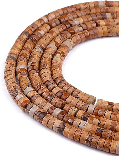 Miniatura 82 de Cuentas espaciadoras de jaspe marrón natural, cuentas sueltas de disco Rondelle, cuentas sueltas para hacer joyas, 0.157 in x 0.079 in, 15.0 in