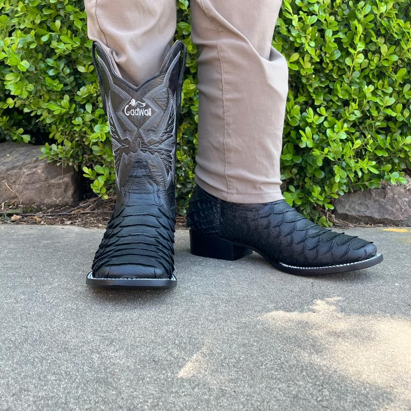 Image of Men's Exotic Pattern Western Cowboy Slip-On Square Toe Boots in Leather-Alex Series Snake, Caiman & Ostrich Styling bota de vaquero para hombre