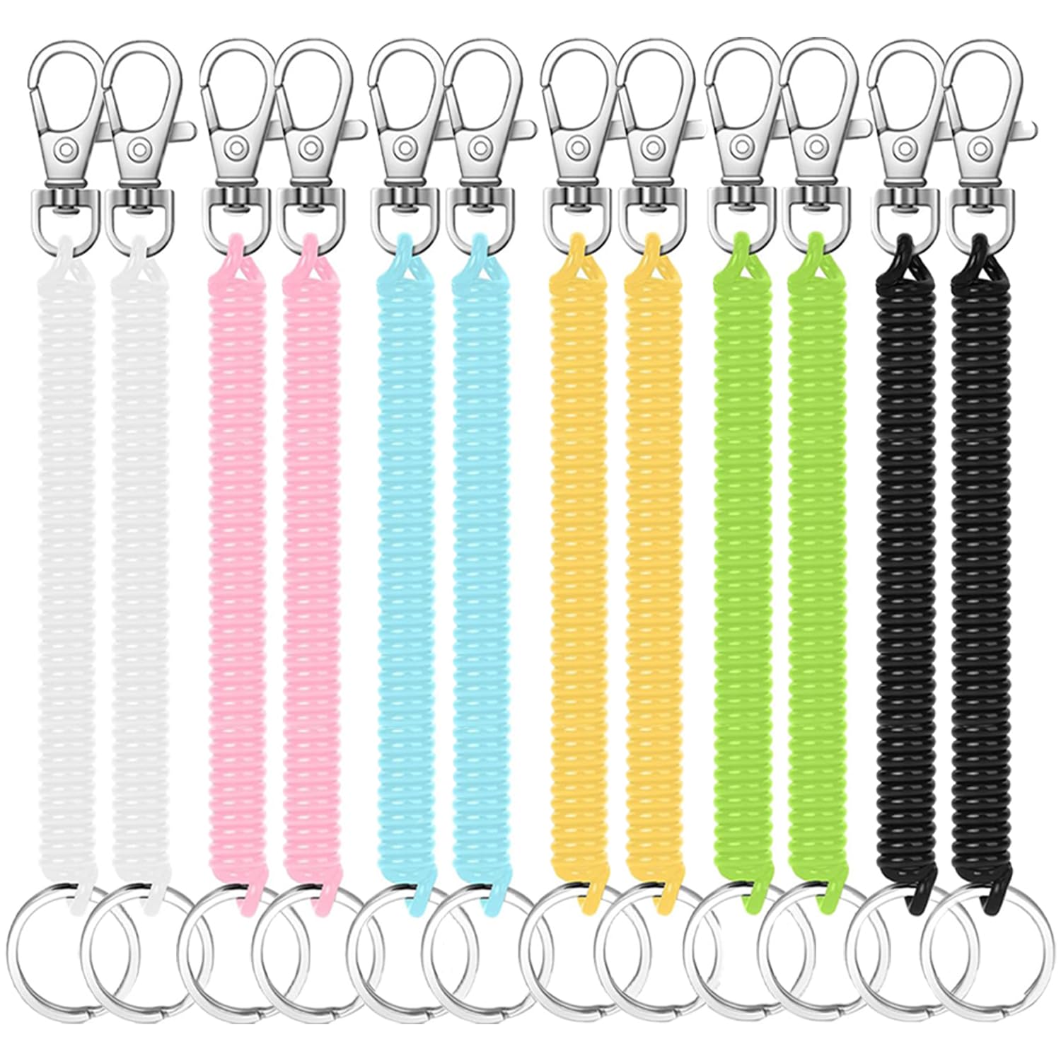 TRKETK 12 Pieces Stretchy Spiral Keyring, Colourful Keychain Plastic Keychain Retractable Springs Keychains with Lobster Clasp Spring Key Holder for School, Work, Cell Phone, Wallet, Phone, 6 Colors