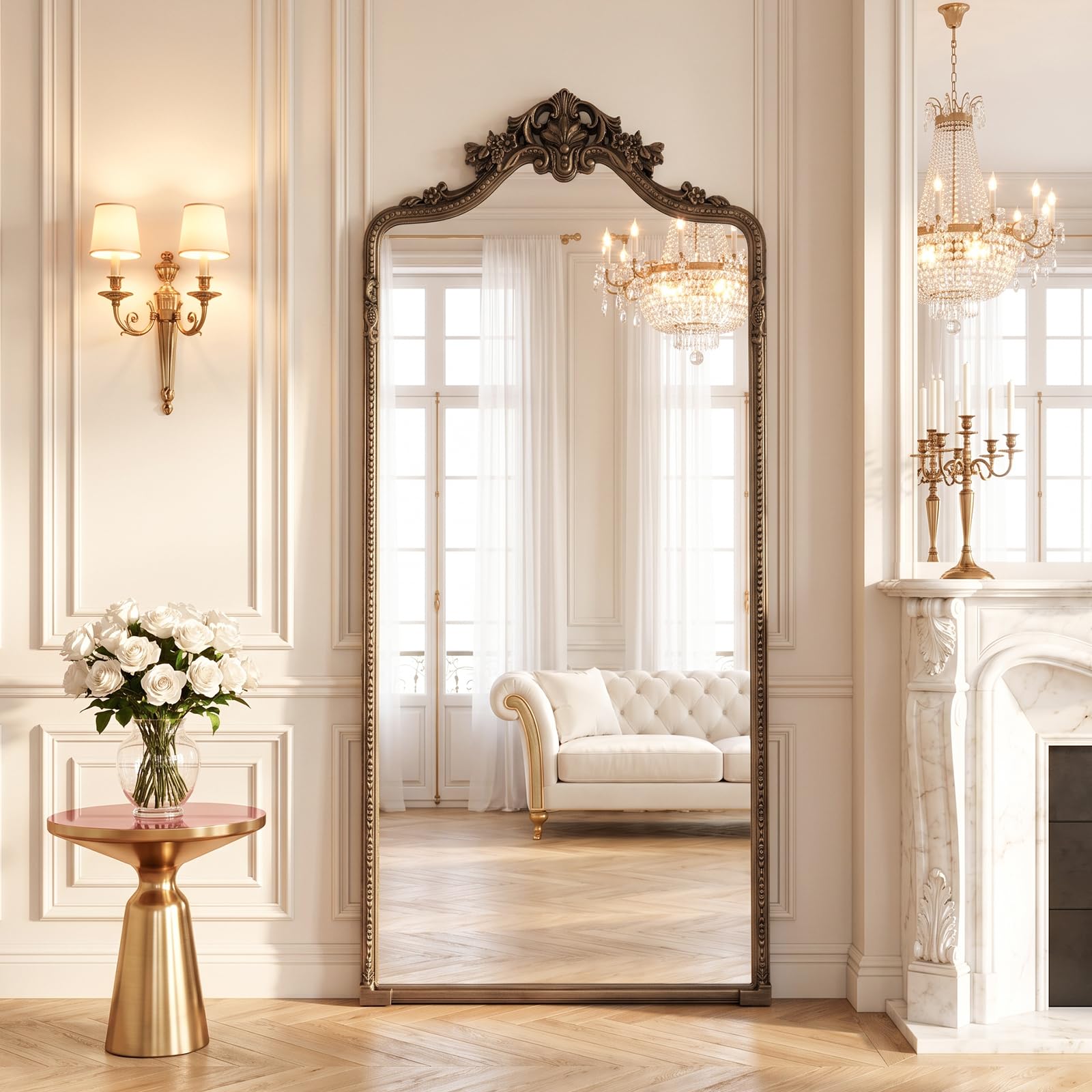Reflix Vintage Floor Mirror Full Length, 175x70 cm Bronze Large Full Body Mirror with Ornate Carved, Decor Mirrors for Living Room, Bedroom, Hallway