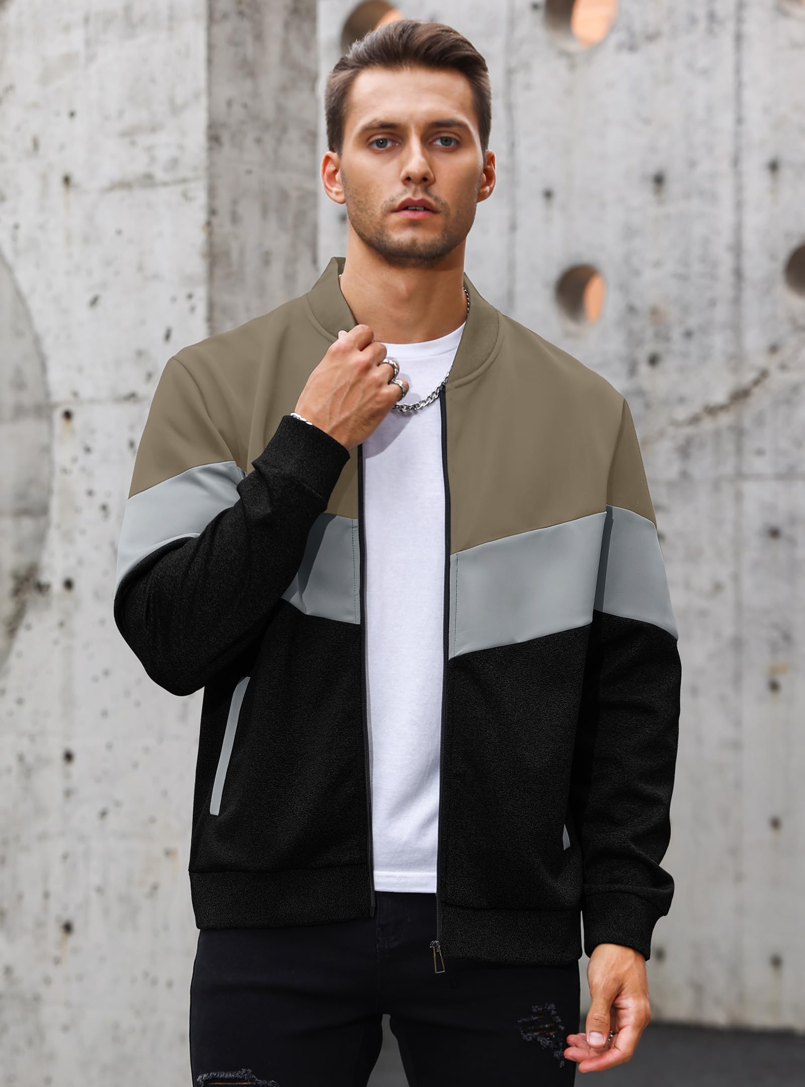 HYPESTFIT Bomber Homme Léger - Blouson Décontracté à Col Montant, Manches et Ourlet Côtelés, Veste Légère Printemps/Automne pour Toutes Occasions