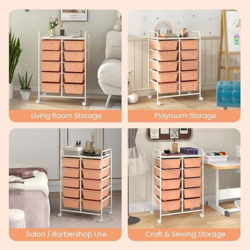 Vista 215 de Giantex - Carrito rodante, 10 cajones, organizador para aula, carrito de almacenamiento con ruedas para útiles escolares, de oficina, hogar, Negro