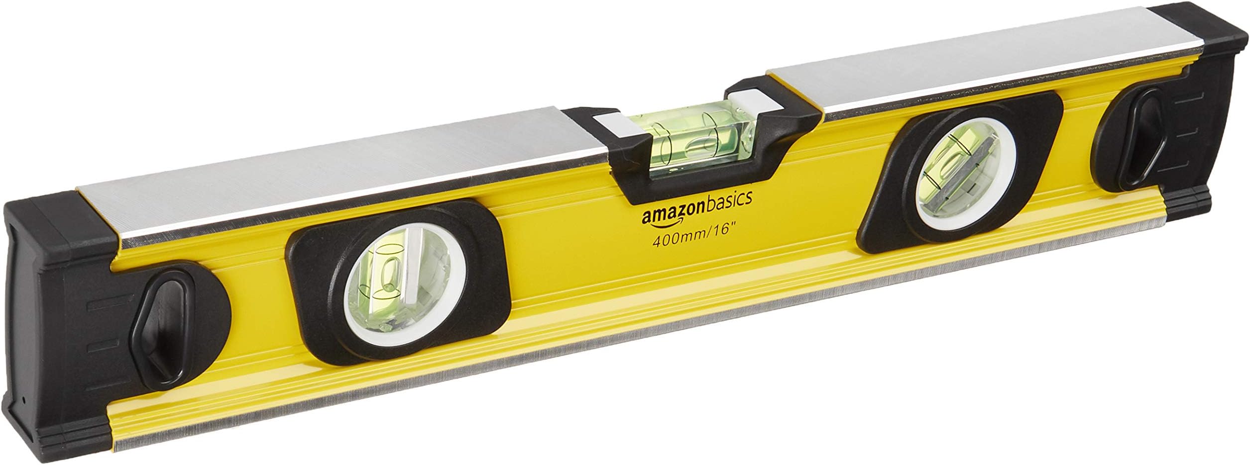 Amazon Basics 16-Inch Heavy Duty Shock Resistant Aluminum Alloy Magnetic Spirit Level, Yellow