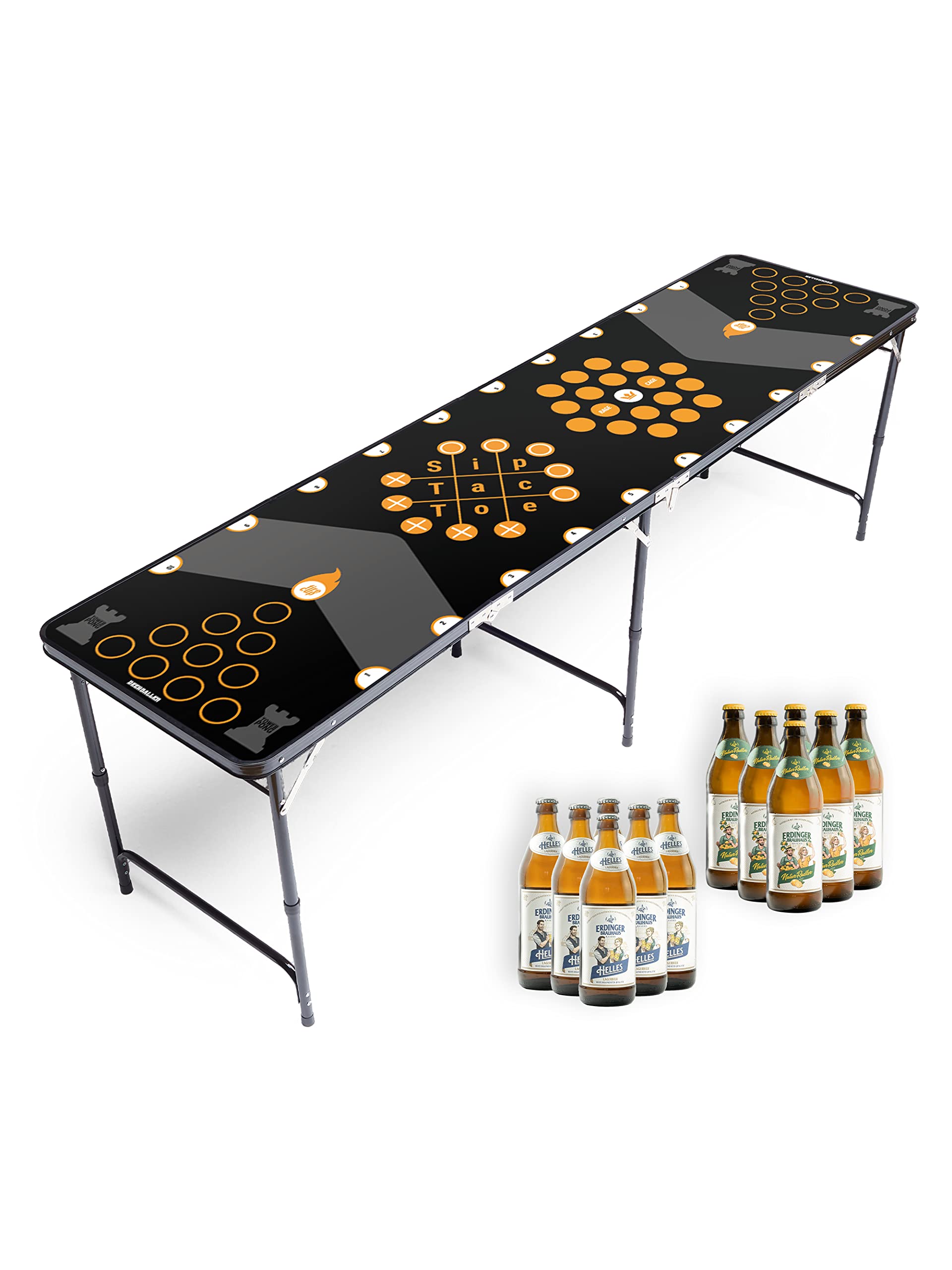 BEERBALLER® Multigame Beer Pong Table - 6 party games on one beer pong table | Black frame, foldable & scratch resistant surface | Ball holder incl 6 balls | Beer pong tables | Drinking games