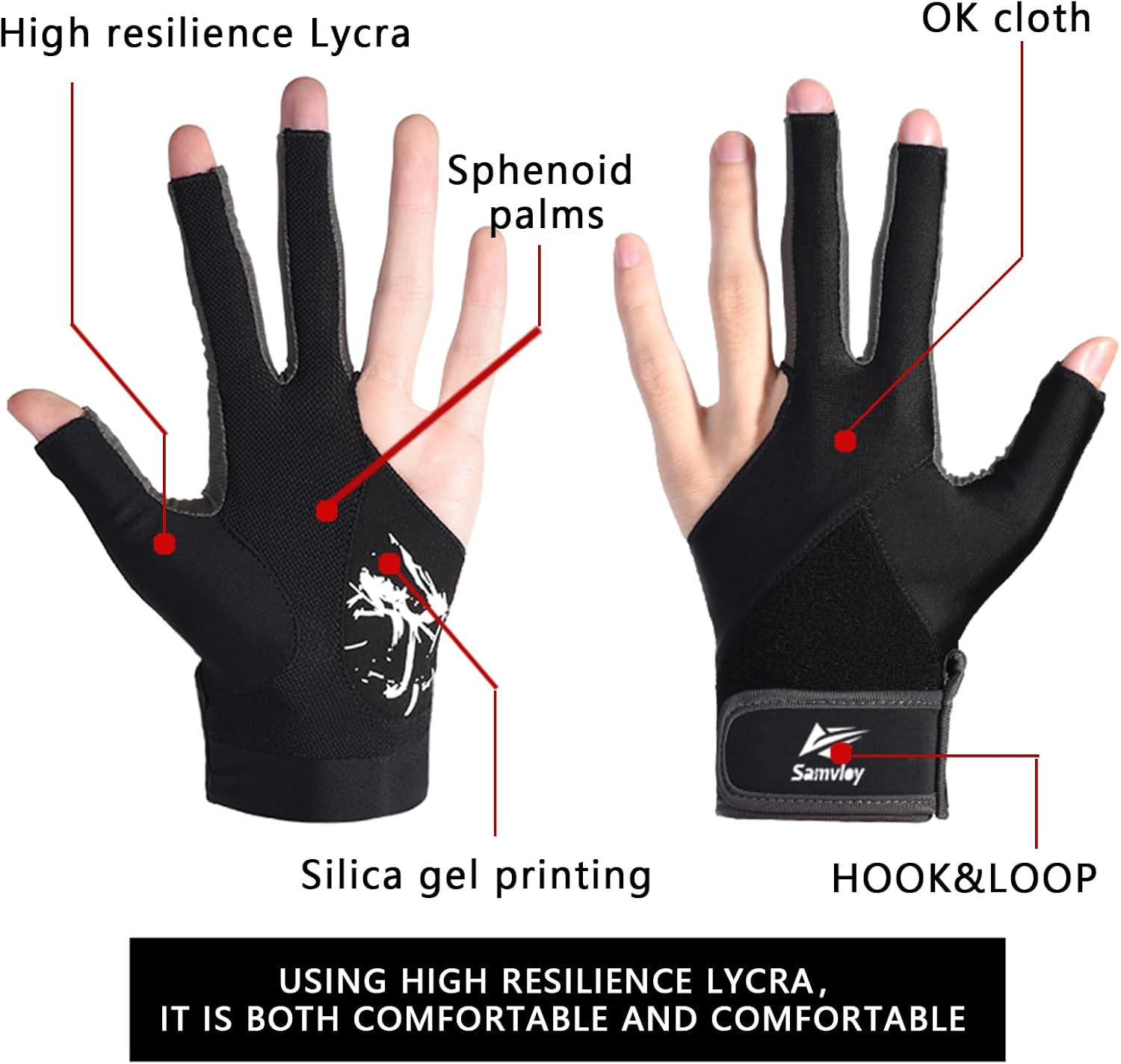 3-Finger Left-Handed Billiard Glove: Professional Grade with Anti-Slip Silicone Palm, Breathable & Quick-Dry Fabric for Ultimate Control, Lightweight Comfort for Men & Women