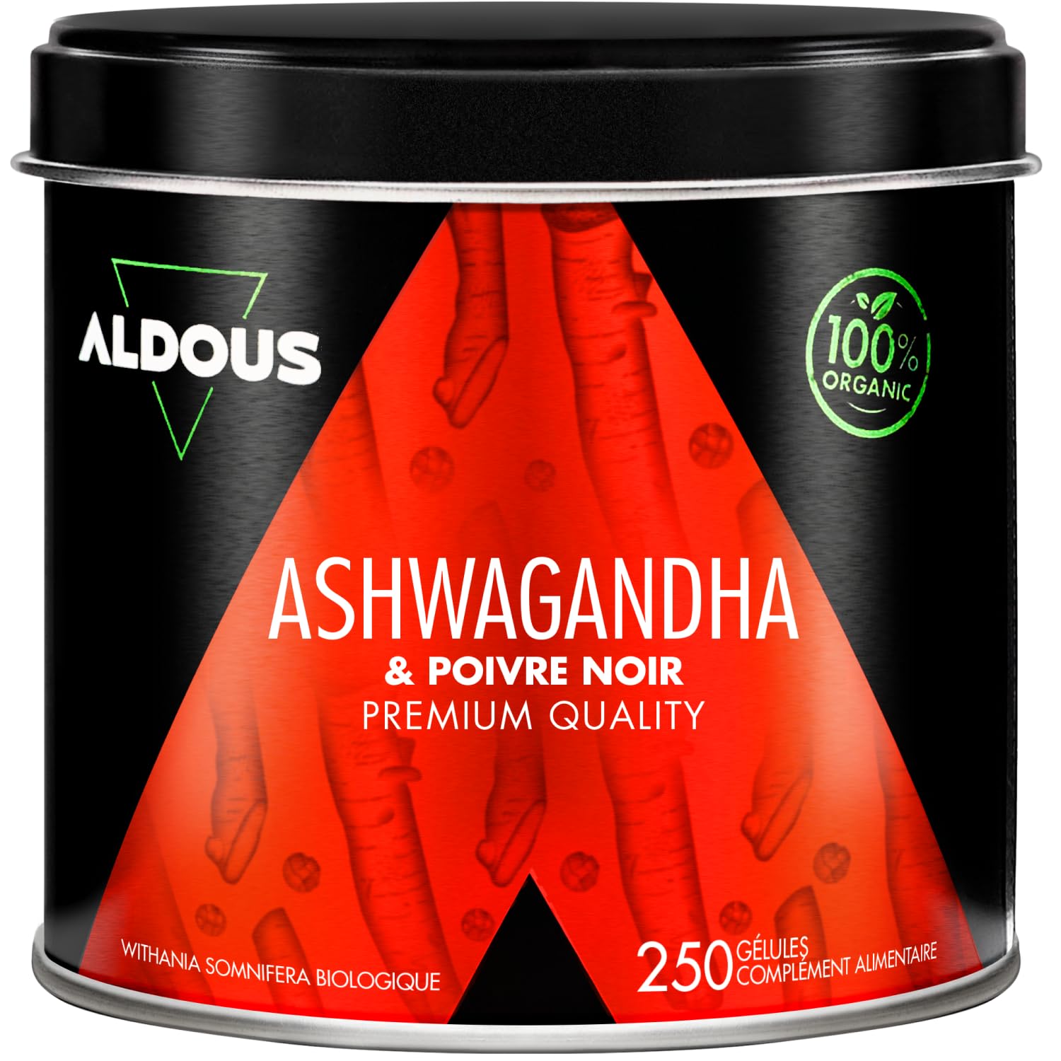 Ashwagandha Bio 2160mg - 250 Gélules Végétales - Racine d'Ashwagandha Bio avec Poivre Noir - Withania Somnifera - Bien-être, Anti Stress, Énergie, Sommeil - Sans Additifs - Certifié Biologique -ALDOUS