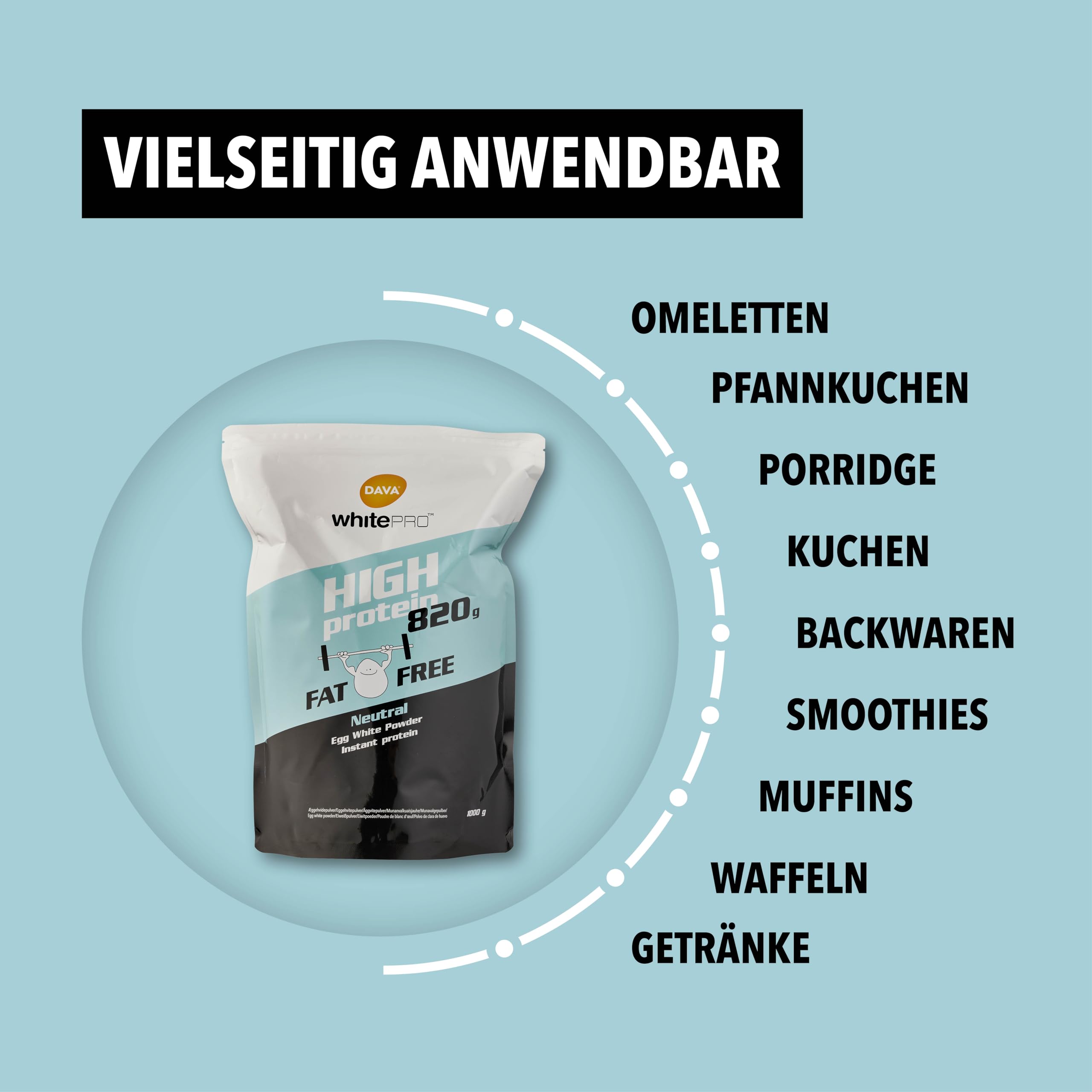 DAVA whitePRO™ Instant Eiklar Pulver 1 kg | 82g Protein pro 100g | Sofort Löslich, Fettfrei, Geschmacksneutral, Ideal für Shakes & Smoothies, Laktosefrei