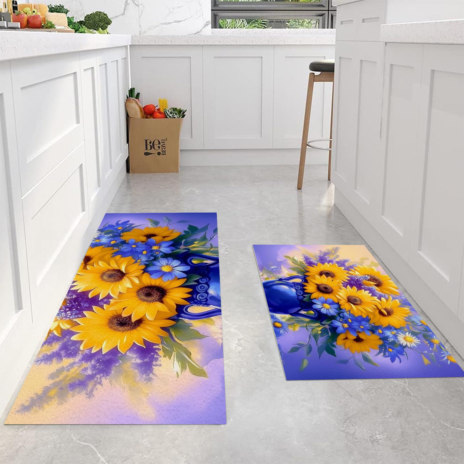 Tapetes de cocina lavables y antideslizantes que reducen el cansancio con diseño de girasoles