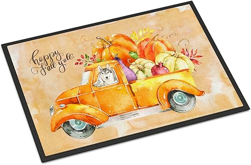 Miniatura 1 de Caroline's Treasures CK2636MAT - Tapete de cosecha de otoño de Husky siberiano de 18 x 27 pulgadas, tapete para puerta delantera, interior y