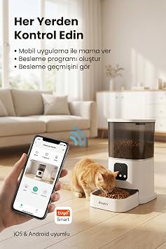 Otomatik Mama Kabı WiFi Kontrollü 6L – Akıllı Kedi & Köpek Mama Makinesi