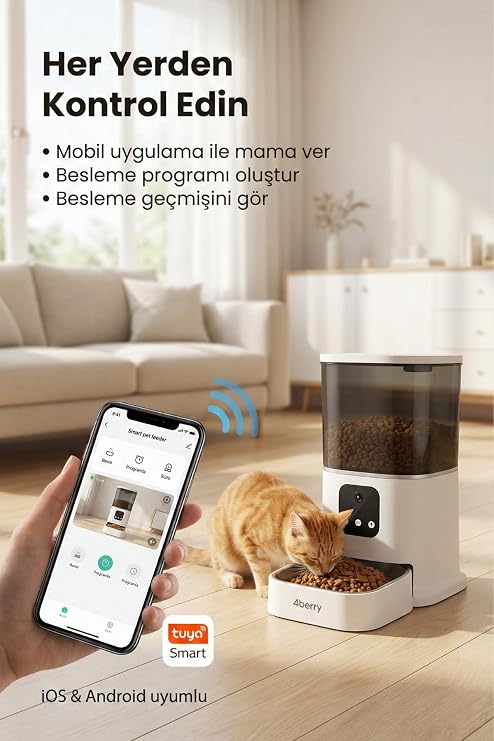 Otomatik Mama Kabı WiFi Kontrollü 6L – Akıllı Kedi & Köpek Mama Makinesi