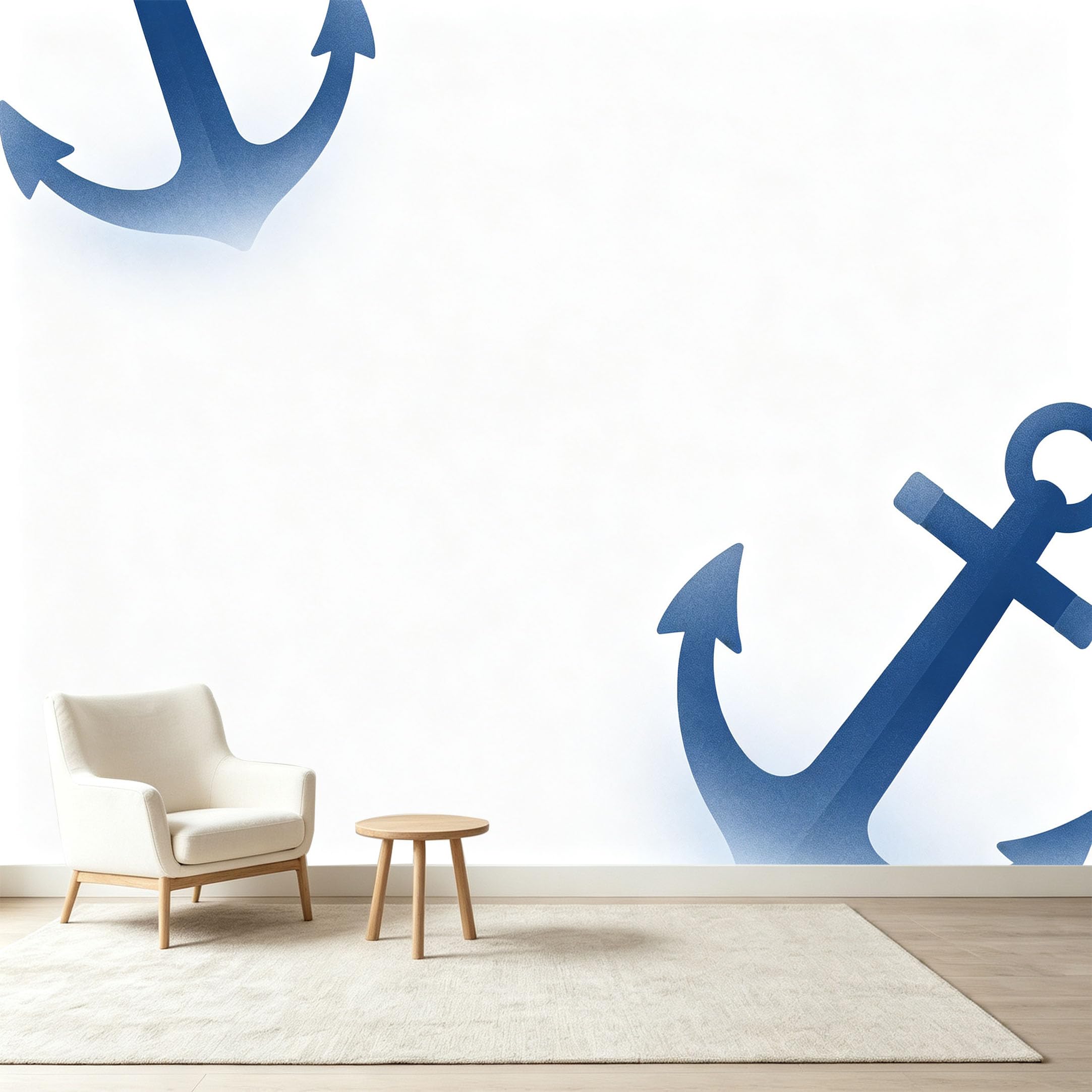Custom Size Wall Murals Nautical Anchors Minimalist Line Art Ocean Seascape Self-Adhesive Wall Fabric Removable Wallpaper Wall Decor for Living Room Bedroom Bathroom